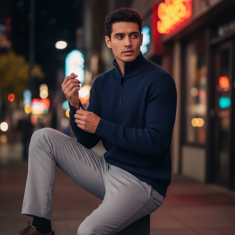 Banana Republic Men’s Supima Cotton Ribbed ¼-Zip Sweater Blue Size Medium